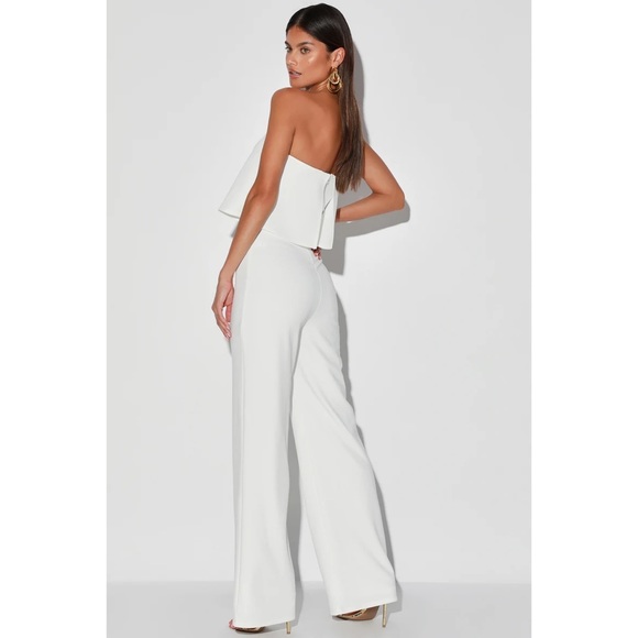 New Lulus What Lovers Do White Strapless Wide-Leg Wedding Bridal Jumpsuit - Picture 3 of 4